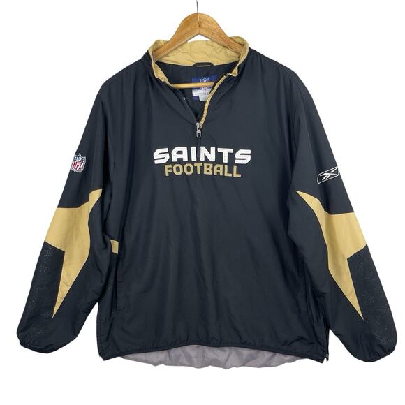 NFL New Orleans Saints Black And Gold Zip Up Track Jacket Mens Med RBK Vintage - Picture 1 of 16